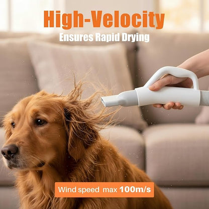 NEWBULIG Dog Hair Dryer with Heater for Grooming, High Velocity Speed | 1550W Dog Blow Dryer, Temperature Adjustable Dog Blower Grooming, White