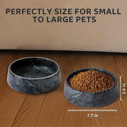 SAMAH Black Marble Dog Bowl, Non-Slip Non-Tipping Heavy Dog Food Bowl, Large Weighted Stone Dish, Natural Marble Dog Water Bowl, Easy to Clean, Gifts for Cat & Dog Lovers, Holds 6 Cups(6 lbs)