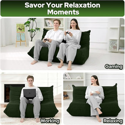 HABUTWAY Bean Bag Chairs Fireside Lazy Floor Sofa, Soft Teddy Fleece 2 Seater Sofa with High-Resilience Foam Filling，Beanbag for Living Room, Bedroom, Office (Green Teddy)