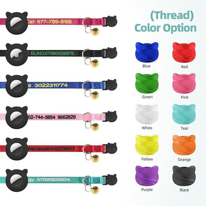 Personalized Cat Collar with Airtag Holder, Custom Embroidered with Name, Nylon ID Collar for Cat with Breakaway Safety Release Buckle and Bell