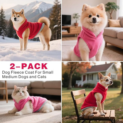 Idepet 2 Pack Dog Fleece Vest Sweater Warm Pullover Jacket with D-Ring Leash Reflective Winter Coat Hoodie for French Bulldog Pug Chihuahuas Yorkies Dachshunds(Red&Rose Red,X-Large-French Bulldog)