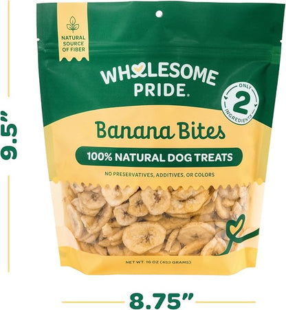 Wholesome Pride Banana Bites Dog Treats, 2 Ingredients – Bananas & Coconut Oil, Grain-Free, 16oz