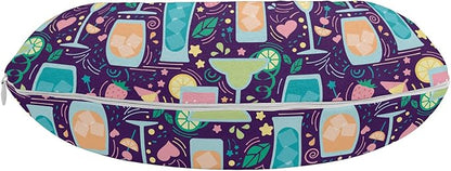 Ambesonne Celebration Travel Pillow Neck Rest, Cocktail Glasses Champagne Wine Party Margarita Fruits Hearts Alcoholic, Memory Foam Traveling Accessory for Airplane and Car, 12", Teal