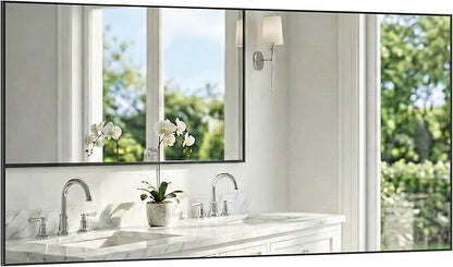 60"x30" Black Bathroom Mirror for Double Vanity, Metal Framed Large Wall Mirror
