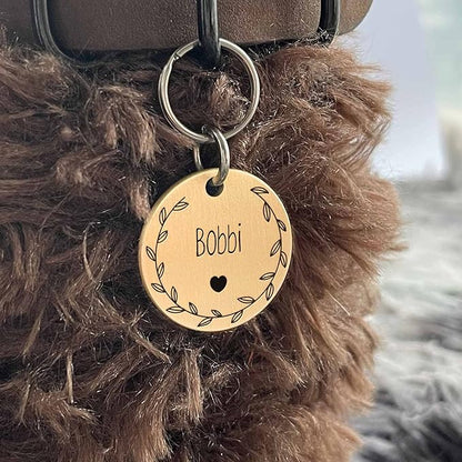 Cat Dog ID Tags Personalized 9 Corolla Styles Flower Wreath to Choose for Small Pets Collar Accessories Brass Copper Engraved Custom on Both Side