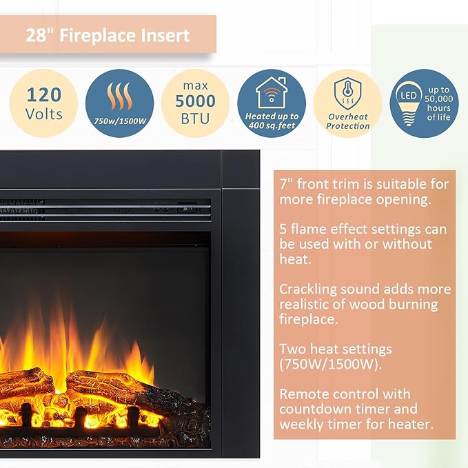 LegendFlame Jaden 28" W x 22" H Electric Fireplace Insert
