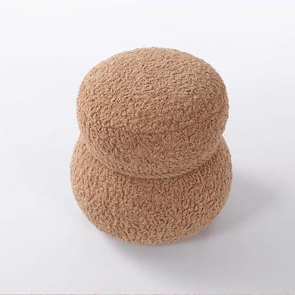 14.56" Snowman Shape Ottoman, Small Foot Stool, Cute Teddy Pouf Footrest, Foot Rest for Couch Sofa, Modern Soft Round Boucle Ottoman Under Desk for Living Room,Apartment,Small Space (Brown)