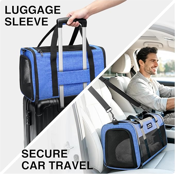 Cat Carrier, Soft Sided Airline Approved Dog Carrier for Small Dogs & Cats | Breathable Mesh Windows, Adjustable Shoulder Strap, Foldable Portable Design, Ideal for Car Rides & Vet Visits