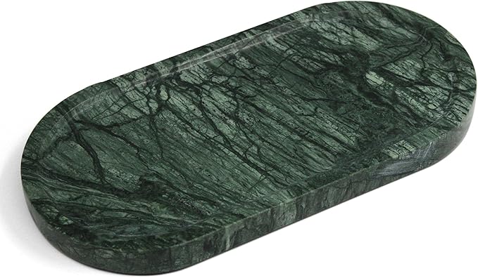 100% Real Natural Marble Tray for Bathroom, Luxury Indian Green Stone Vanity Tray, Decorative Oval Trays for Countertop Storage Organizer, Dresser, Kitchen, Home Decor, 11.8" x 6", Green