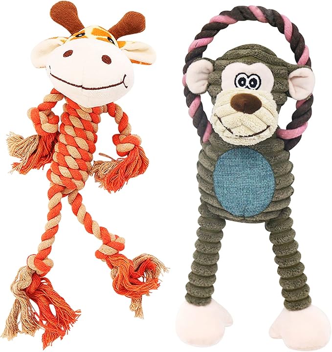 Rope Dog Toys to Keep Them Busy - Tug of War Dog Toys for Boredom Plush Interactive Squeaky Puppy Toys for Small Medium Large Dogs