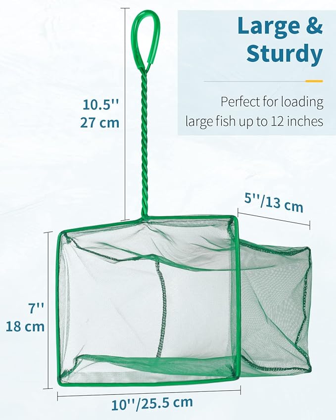 Pawfly Aquarium Fish Net with Braided Metal Handle Square Net with Soft Fine Mesh Sludge Food Residue Wastes Skimming Cleaning Net for Fish Tanks Small Koi Ponds and Pools