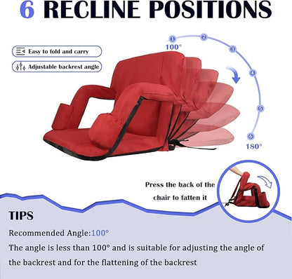 Anmiro Stadium Seats with Back Support Bleacher Chairs with Back and Extra Wide Cushion Thick Padded Bleacher Portable Reclining Seats for Football, Baseball and Basketball (Red, Medium)