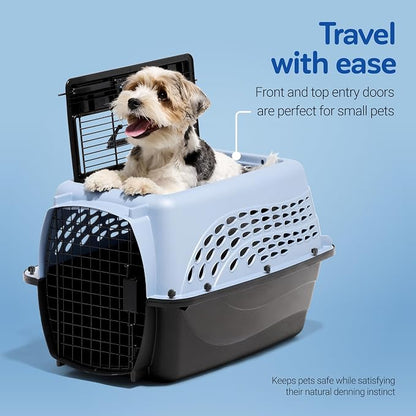 Petmate Dog Crates for Small Dogs & Cat Carriers, Two-Door Plastic Pet Kennel, Top & Front Loading, Made in USA, 24", Blue | Plastic pet kennel made in USA, for small pups and kittens, dual entry design, great for travel and vet trips, easy access