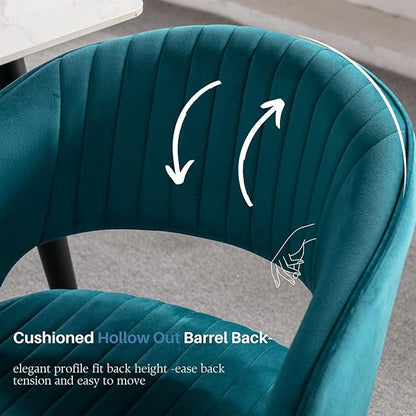 COMULER Teal Velvet Dining Chairs Gold Legs, Modern Dining Room Chairs with Arms Set of 2 Upholstered Accent Chair Armchair with Barrel Back for Kitchen Living Room