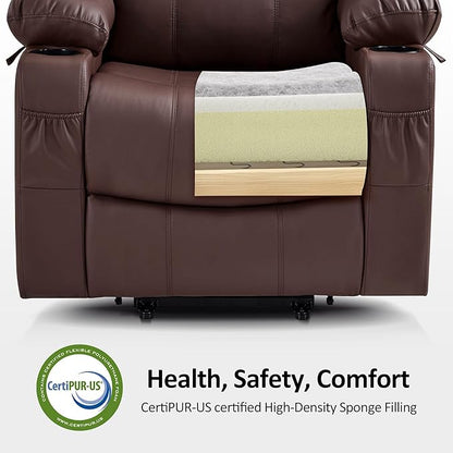 MCombo Electric Power Lift Recliner Chair Sofa with Massage and Heat for Elderly, 3 Positions, 2 Side Pockets, and Cup Holders, USB Ports, Faux Leather 7040 (Light Brown, Medium)