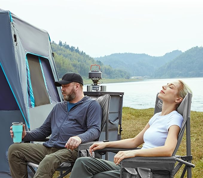 TIMBER RIDGE Oversized Folding Camping Chair High Back Heavy Duty for Adults Support up to 500lbs with Cup Holder, Side Pocket Cooler Bag