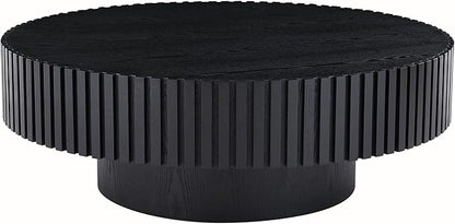 35.43''/90CM Round Wood Coffee Table for Living Room, Modern Handcraft Drum Tea Table, Circle Wooden Coffee Table for Small Space Apartment(Black, Ø35.43 x 13.77)