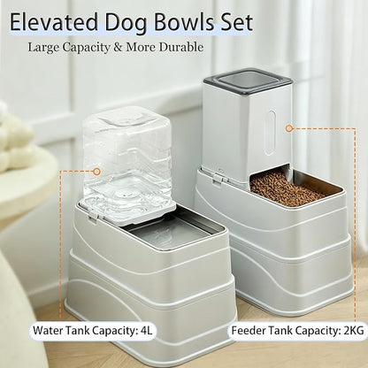 Marchul 1.1Gallon Elevated Dog Feeder and Water Dispenser, Adjustable Gravity Pet Feeder and Water Set with Stainless Steel Bowls, Designed to Protect Dog‘s Neck, Joints, Perfect for Cats and Dogs(4L)