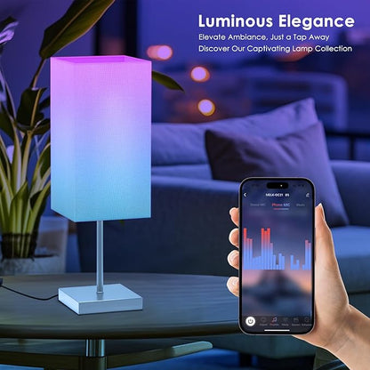 Smart Bedside Table Lamp for Bedroom, Modern Bedroom Lamps for Nightstand Decoration, 72 LED Colorful Bulb with APP Control & Music Sync & Timer, Desk Light for Home Office Living Room (Nickel Square)