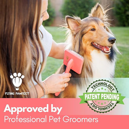 Slicker Brush for Dogs - Long Pin for Poodles, Doodles & Long Haired Dogs, Deshedding & Dematting Tool, Slicker Dog Brushes for Grooming (Coral, Flat Medium)