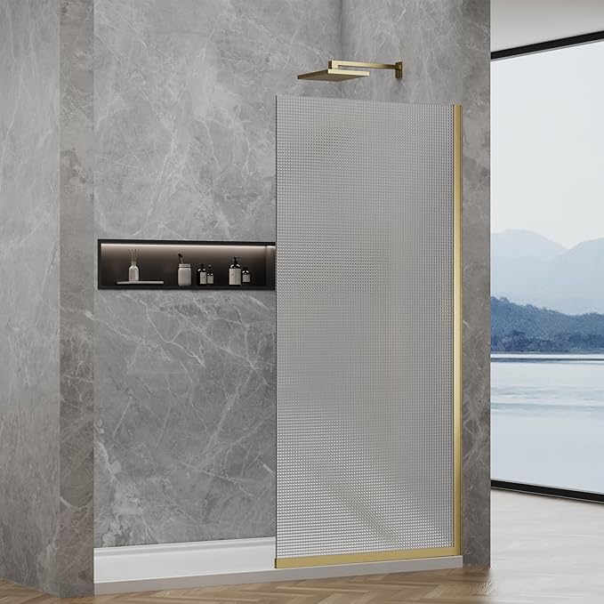 36"x76" Fixed Glass Shower Door, Square Pattern Textured Privacy 5/16" Thick
