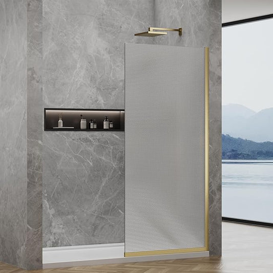 36"x76" Fixed Glass Shower Door, Square Pattern Textured Privacy 5/16" Thick