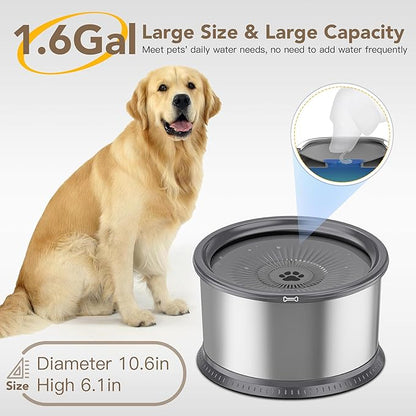 6.5L Stainless Steel Dog Water Bowl, No Spill Water Bowl for Dogs | Large Capacity, Slow Drinking Feeder, Splash Proof, With Anti-Slip Mat, Dishwasher Safe, Sturdy, Suitable for Mess Drinkers