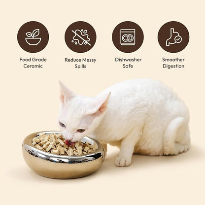 Pebble Pet Bowl Deep Blue, Ergonomic Dog & Cat Feeding Bowl, Flat-Faced Breed, Tilted Ceramic Pet Food Dish, Scooper Eater, Anti-Spill Design, Dishwasher Safe, Modern Pet Bowl, Dry & Wet Diet