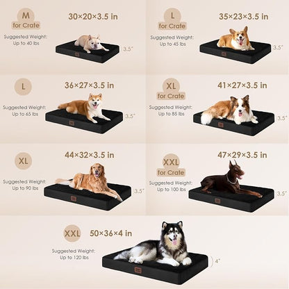 EHEYCIGA Orthopedic Dog Bed Large with Removable Washable Cover, 41IN Black | Egg Crate Foam Support, Durable Oxford fabric, Non-Slip Bottom, Machine Washable, Soft Waterproof Plush Pet Bed Mat For Crate