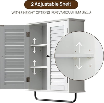 Bathroom Storage Cabinet with Adjustable Wood Shelves & Doors, Made of PDF Wood
