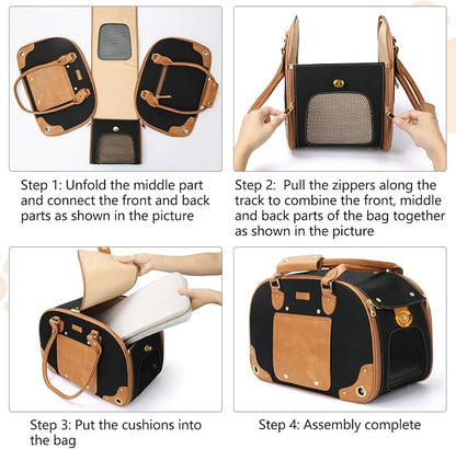 Dog Carrier Purse, Pet Carrier, Foldable Waterproof Premium Nylon Pet Travel Portable Bag Carrier for Cat and Small Dog Home/Outdoor Medium Black