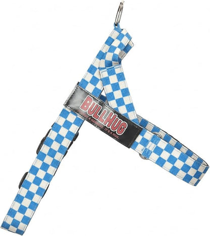 Adjustable Dog Harness– No Pull, No Choke – for English Bulldogs, French Bulldogs, Pugs & Broad-Chested Breeds – Easy, Safe Walks (Blue Checkers, Medium)