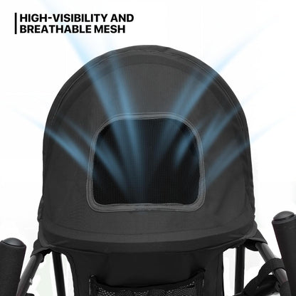 MoNiBloom 4 Wheels Pet Stroller, Easy-Fold Puppy Cage Jogger Stroller with Sun Cover, Pad and Rear Storage Bag, Breathable and Visible Mesh for Small/Medium Pets up to 22 lbs, Black