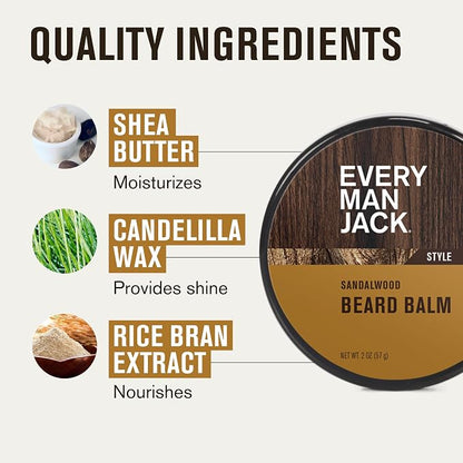 Every Man Jack Beard Care Gift Set for Men – Complete Grooming Kit with Beard Oil, Balm, Brush, Dual-Sided Comb, Trimming Scissors & Mustache Comb - Sandalwood Scent