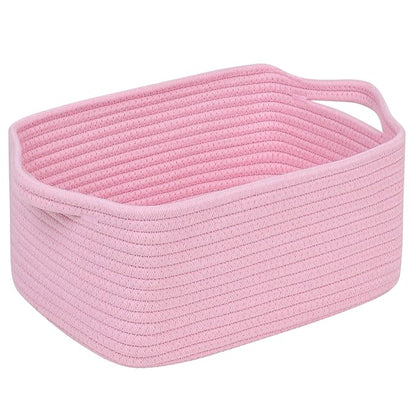CubesLand Cube Storage Organizer Basket Bin, Cube Shelf Shelves Cotton Rope Basket, Durable Woven Rectangular Basket for Organizing, Nursery Toys Basket, 14x10x7.08IN Pink Basket