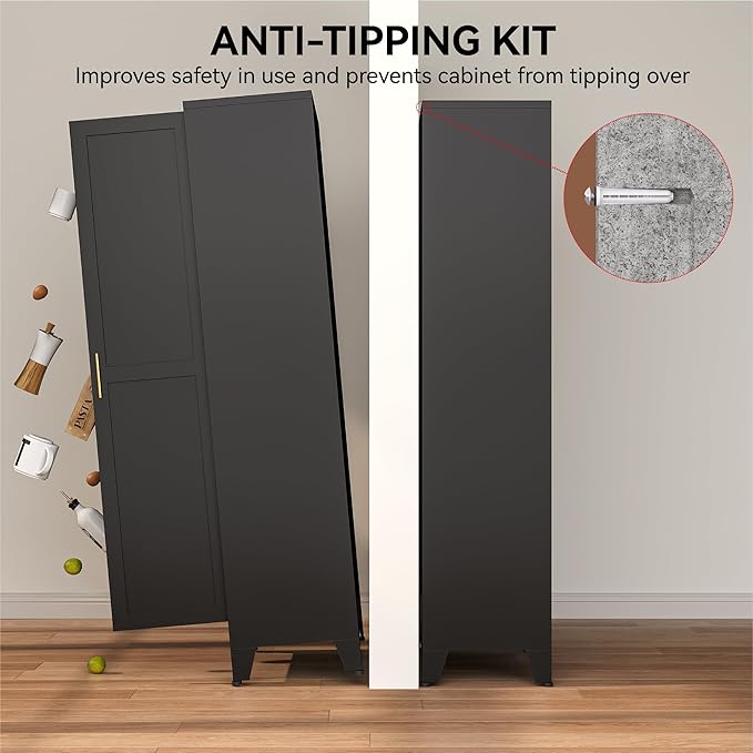 COFaR 61" Tall Pantry Cabinet in Black, Modern Storage Cabinet