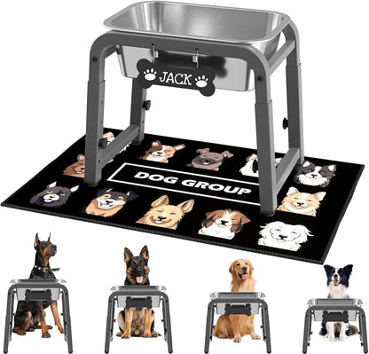 1.2 Gallon Elevated Dog Water Bowl, Height Adjustable (11–17'') Raised Stainless Steel Bowl with Spill-Proof Mat & Sturdy Metal Stand, Tip-Proof, Easy to Clean, Indoor & Outdoor Use