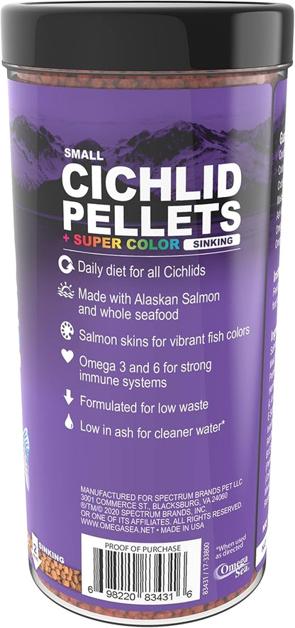 Omega One Super Color Sinking Cichlid Pellets, 2mm Small Pellets, 8 oz