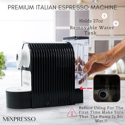 Mixpresso White Espresso Coffee Machine – Compact 1400W Single Serve Coffee