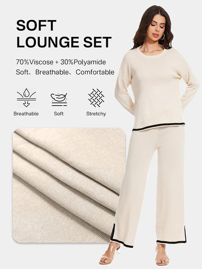 YOKGO Petite Lounge Sets for Women Long Sleeve Sweater Pajama Sets Sweatsuits 2 Piece Pant Sets Tracksuit Travel Outfits