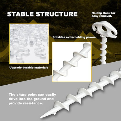 COBARYEN Tent Stakes Ground Anchors Screw in, 6 Pack Sand Stakes for Beach 9.4 Inch Heavy Duty Spiral Tent Pegs for Camping, Party, Hiking, Outdoor Decoration (6, White)
