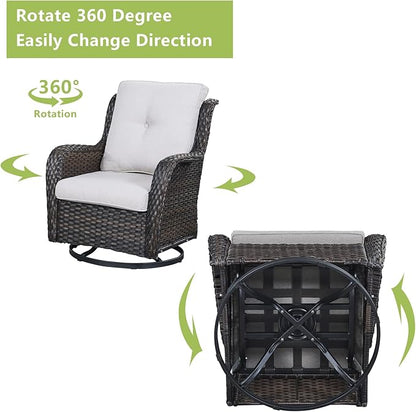 Rilyson Wicker Patio Furniture Set - 4 Piece Rattan Outdoor Sectional Conversation Sets with 2 Swivel Rocking Chairs,2 Ottomans for Porch Deck Garden(Brown/Beige)