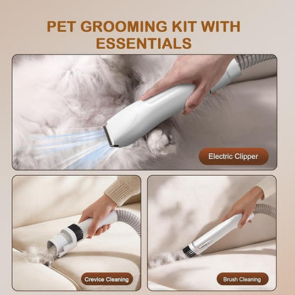 Dog Grooming Vacuum, Dog Grooming Kit, 3 Suction Modes Dog Brush Vacuum with 5 Pet Grooming Tools （Alabaster）