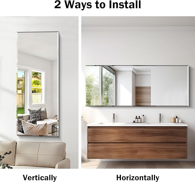 CILIBER Beveled Mirror, 24x60 Large Frameless Beveled Bathroom Mirrors