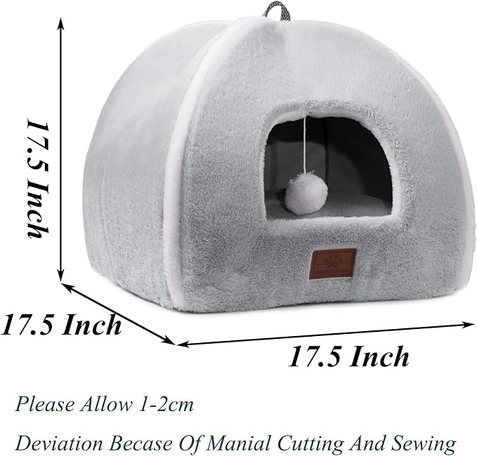 Cat Bed for Indoor Cats - Cat Cave Bed Cat House Cat Tent with Removable Washable Cushioned Pillow, Soft and Self Warming Kitten beds, Pet Bed（Large Grey）