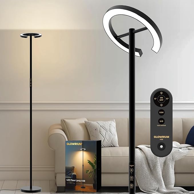 Floor Lamps for Living Room, 24W LED Floor Lamp with Remote, 70.8" Tall Standing Reading Lamp, 7-Level Brightness 4 Color Temps, Rotatable Modern Corner Lamp with Timer for Bedroom Home Office, Black