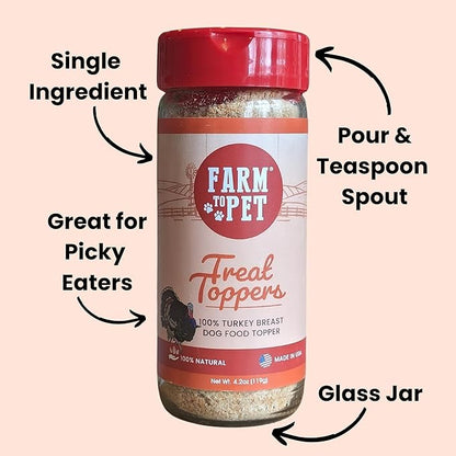 Farm To Pet - Dry Dog Food Topper - 4.7 oz Turkey Meal Toppers for Dogs, Single Ingredient, Lean, All Natural, Healthy Food for Small, Medium, Large Breeds, & Puppies, Made in USA