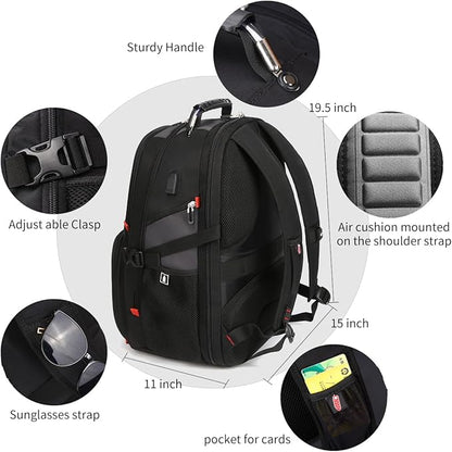 SHRRADOO Extra Large 50L Travel Laptop Backpack with combination lock, College High School Backpack Airline Approved Business Work Bag Fits 17 Inch Computer for Men Women