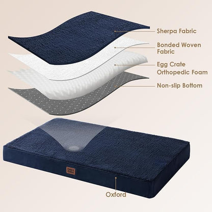 EHEYCIGA Orthopedic Dog Bed with Removable Washable Cover, Navy, 30x20 | Egg Crate Foam Support, Durable Oxford fabric, Non-Slip Bottom, Machine Washable, Soft Waterproof Plush Pet Bed Mat For Crate