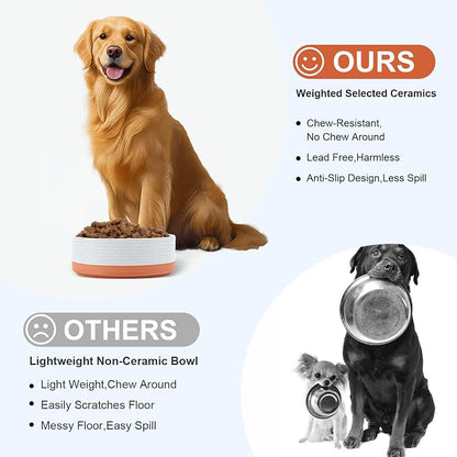SPUNKYJUNKY Ceramic Dog Bowls 2 Pack, 8.3'' Dog Food Water Double Feeding Bowls Non-Slip for Large Sized Breed Microwave Dishwasher Safe - 60 OZ, 2pcs, Pattern White